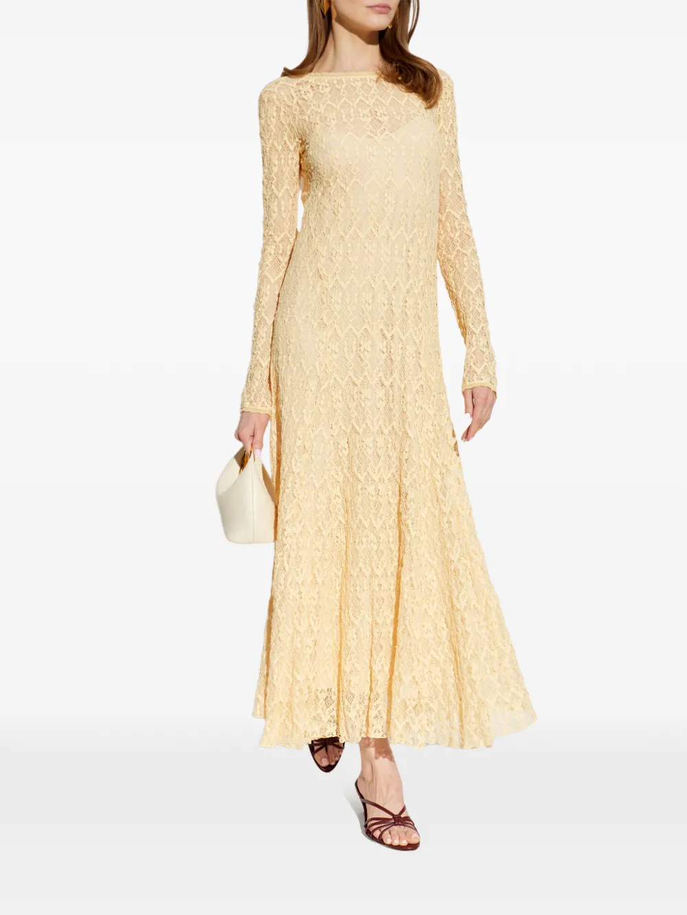  Forte Forte Long-sleeve Lace Midi Dress - Yellow 