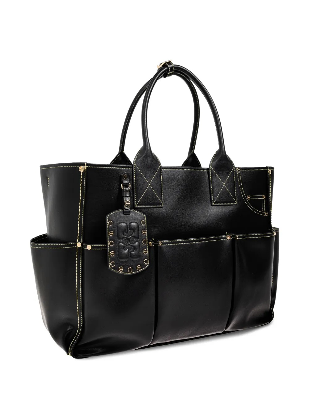 GANNI Shopper met meerdere zakken en logo-label Zwart