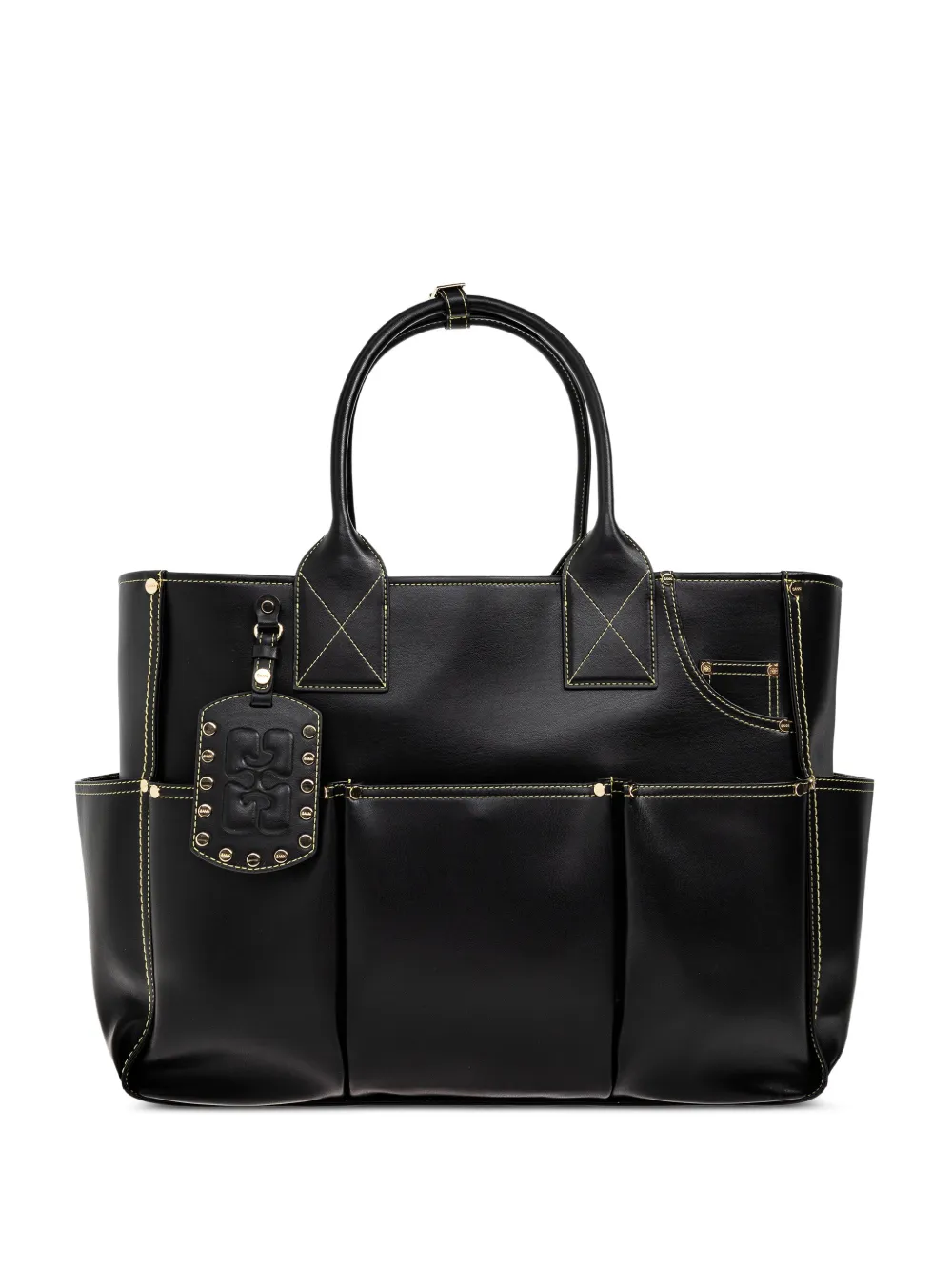 GANNI logo-tag multi-pocket tote bag - Nero