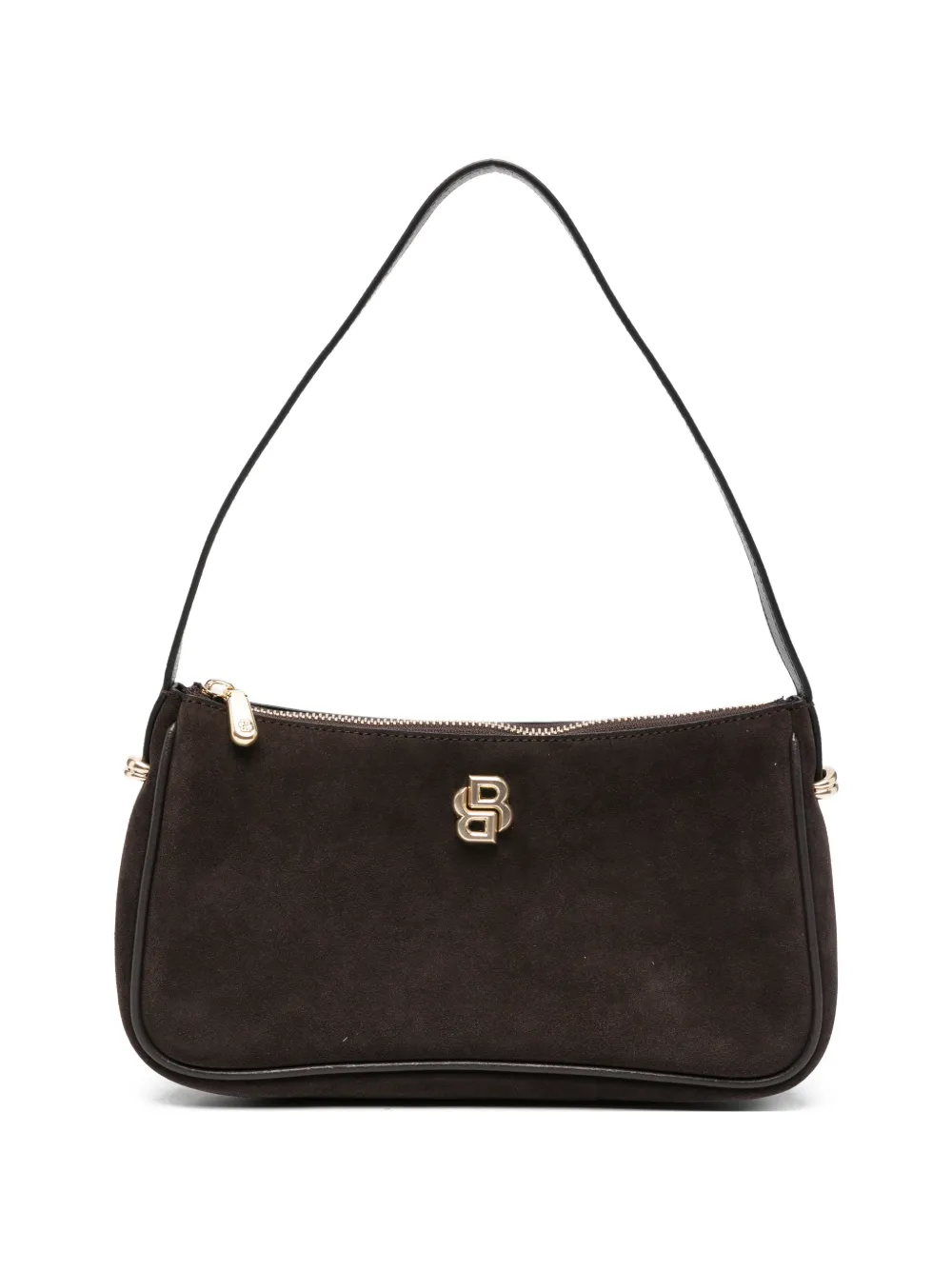BOSS logo-plaque suede shoulder bag - Marrone