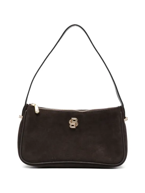 BOSS logo-plaque suede shoulder bag