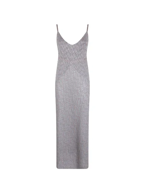 D.Exterior chevron-knit metallic-finish dress
