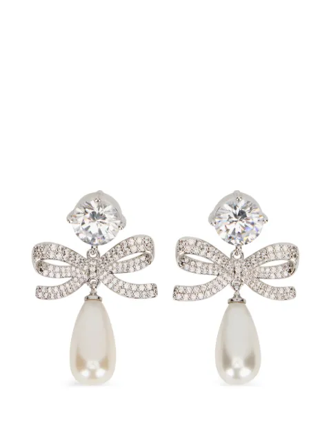 Self-Portrait bow embellished drop earrings