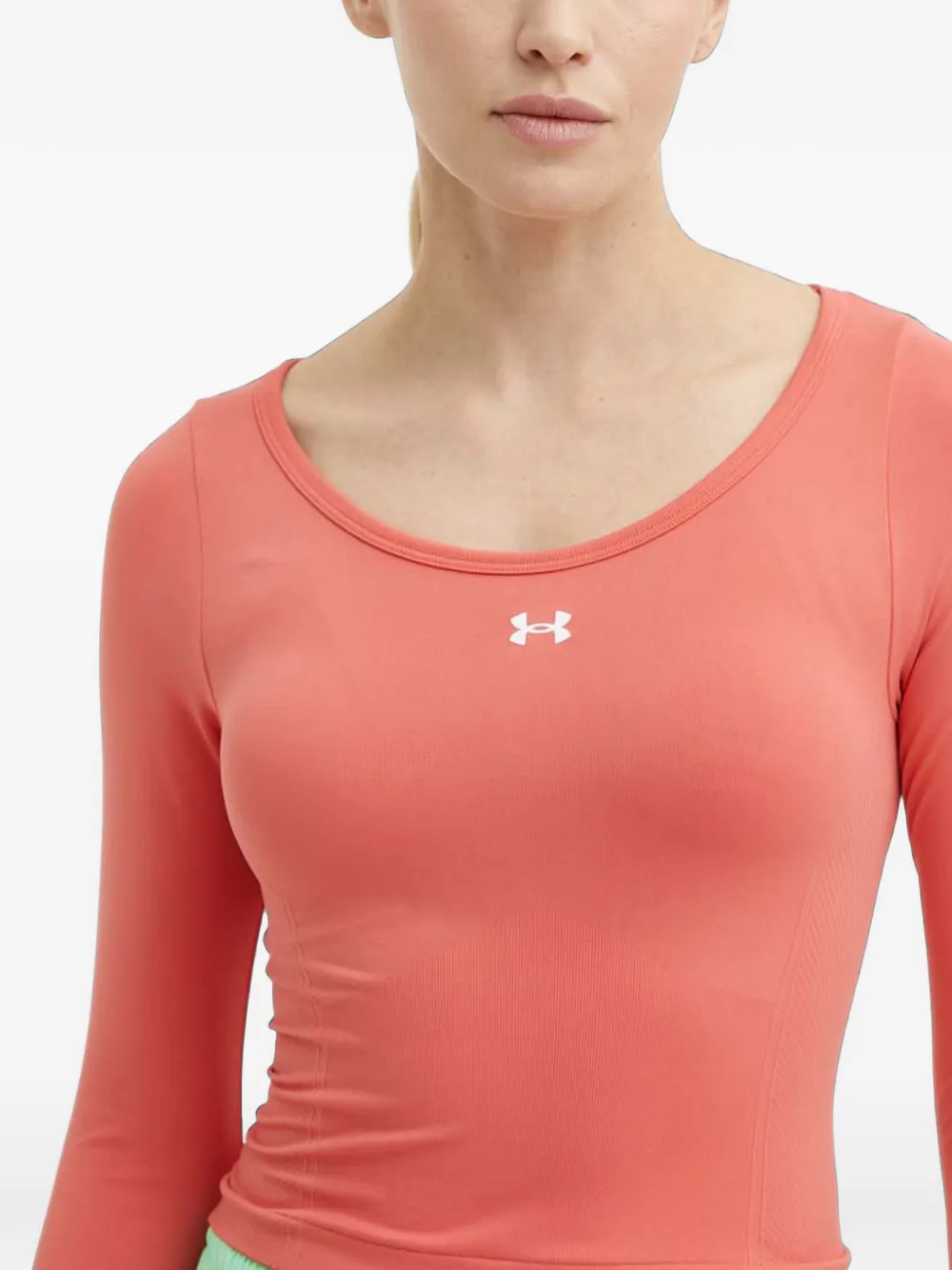 Under Armour T-shirt met diepe ronde hals lange mouwen en logo-print Roze