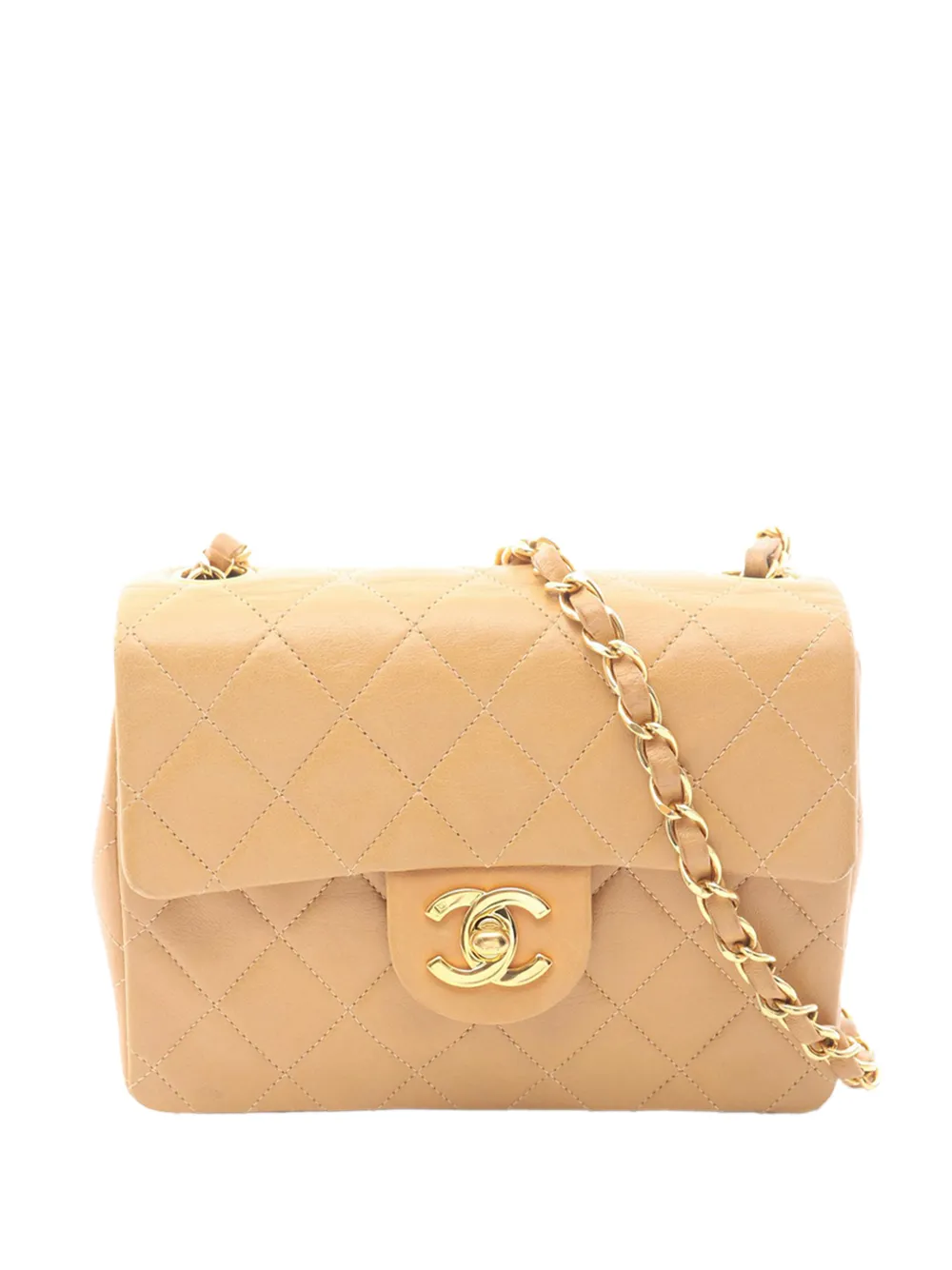 CHANEL Pre-Owned 1996-1997 Mini Square Lambskin Chain Flap crossbody bag - Marrone