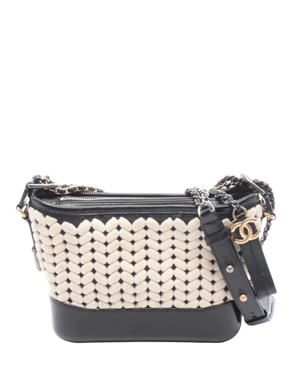 CHANEL Pre-Owned 2019 Small Knit and Calfskin Gabrielle Hobo crossbody bag - Bianco