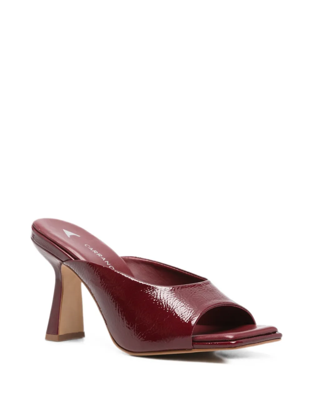 CARRANO patent-finish square-toe mules Rood