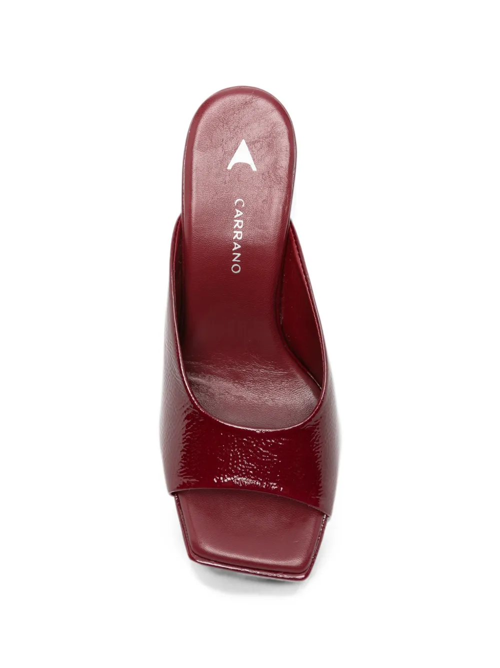 CARRANO patent-finish square-toe mules Rood