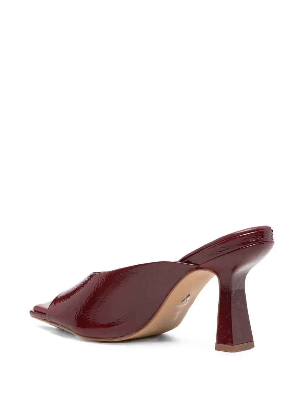 CARRANO patent-finish square-toe mules Rood