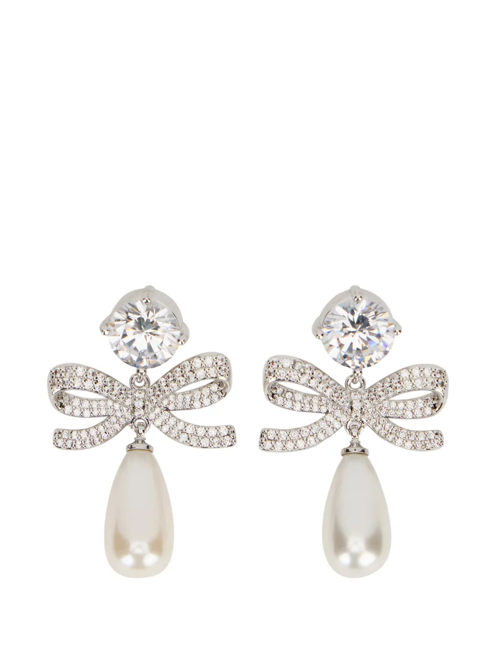 Self-Portrait bow embellished drop earrings - Silver