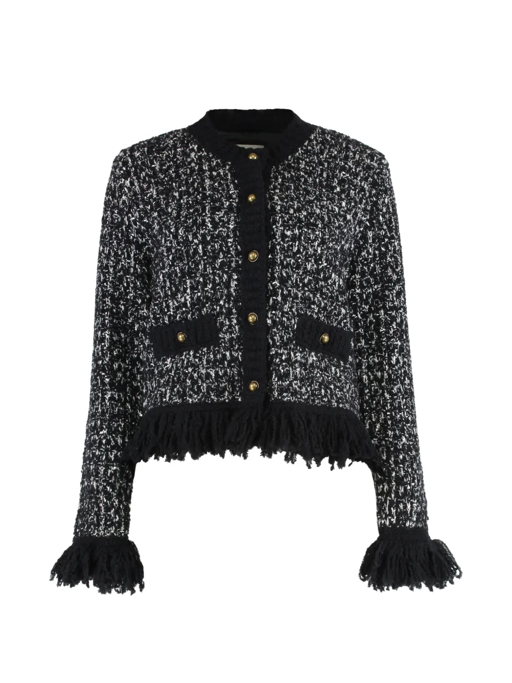 Moncler fringe-trim tweed cardigan - Nero