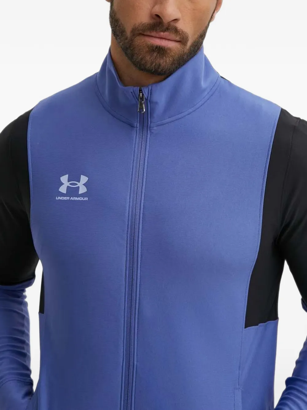 Under Armour Tweedelig trainingspak met colourblocking en logo-print Paars