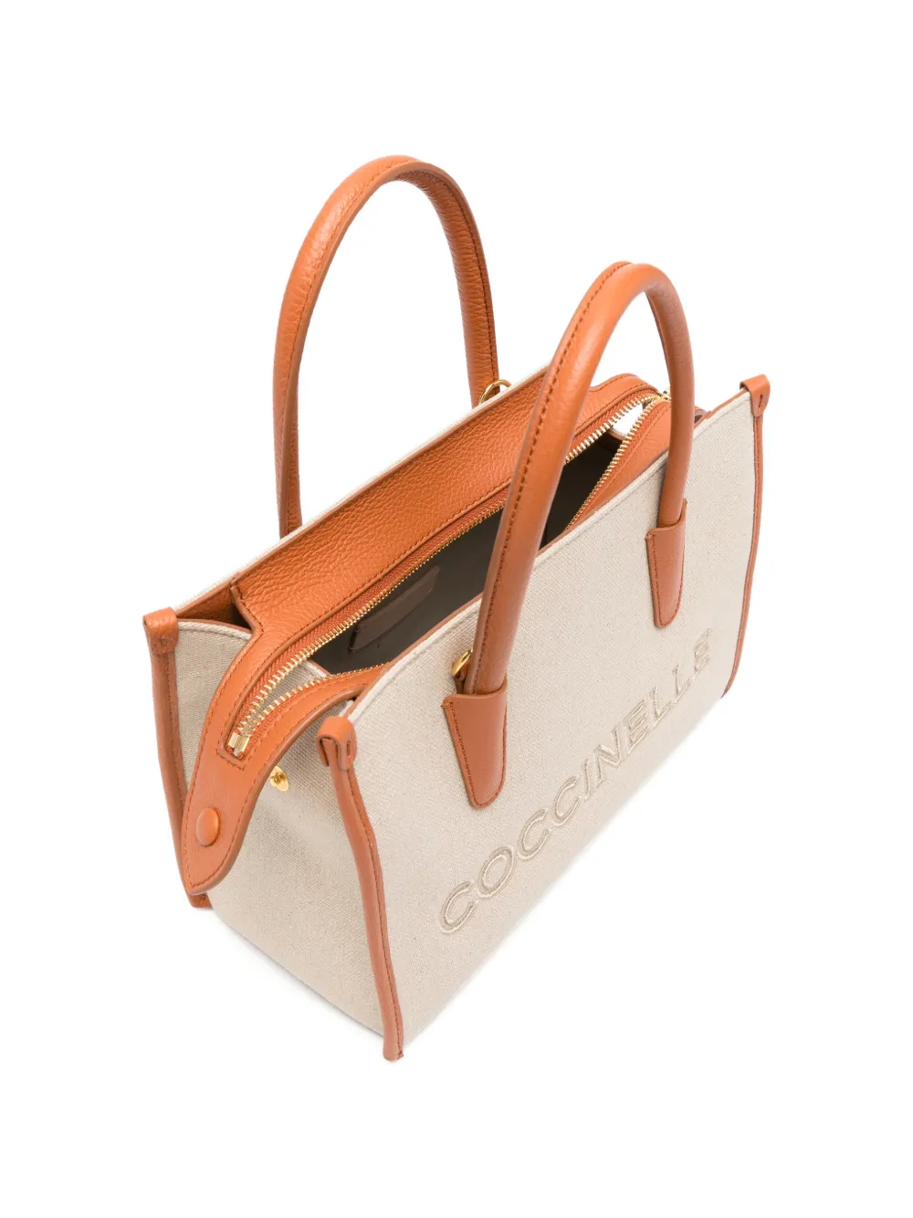 Coccinelle Toilettas met geborduurd logo en leren afwerking Beige