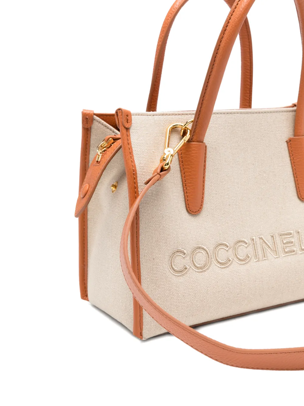 Coccinelle Toilettas met geborduurd logo en leren afwerking Beige