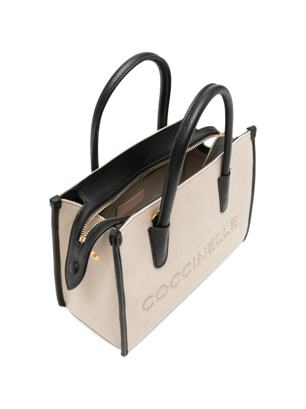 Coccinelle Toilettas met geborduurd logo en leren afwerking Beige