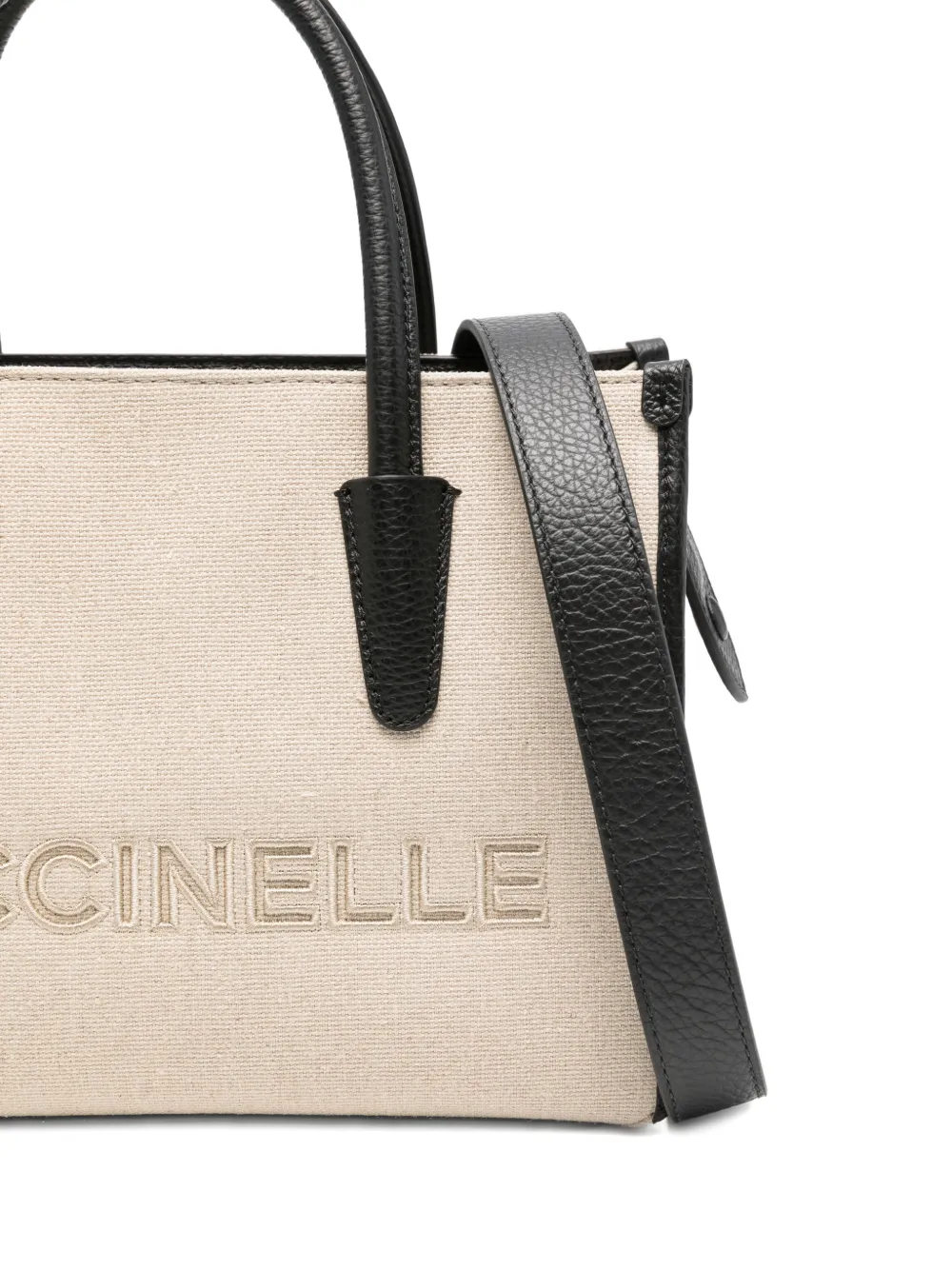 Coccinelle Toilettas met geborduurd logo en leren afwerking Beige