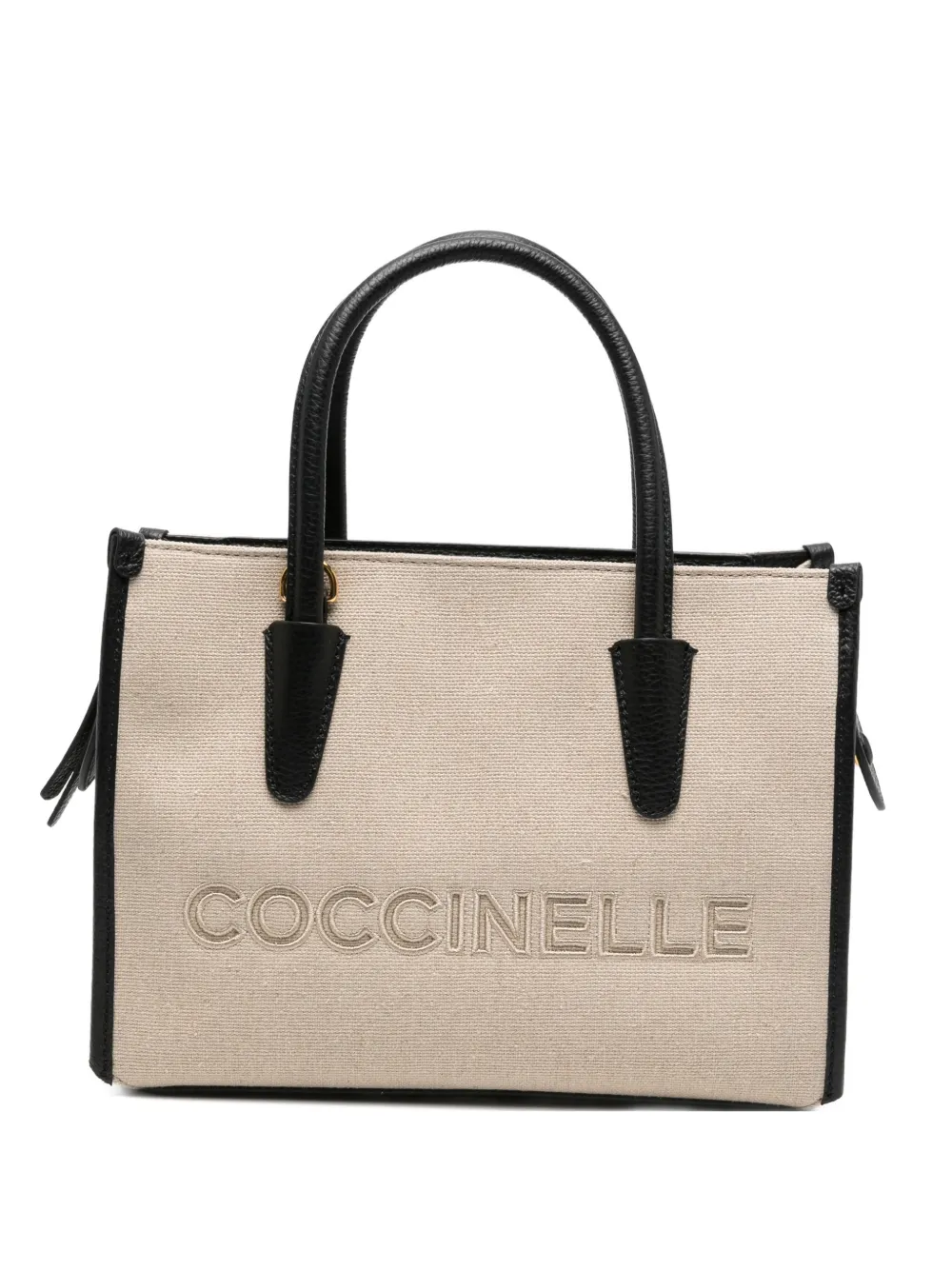 Coccinelle logo-embroidered leather-trim tote bag - Neutrals