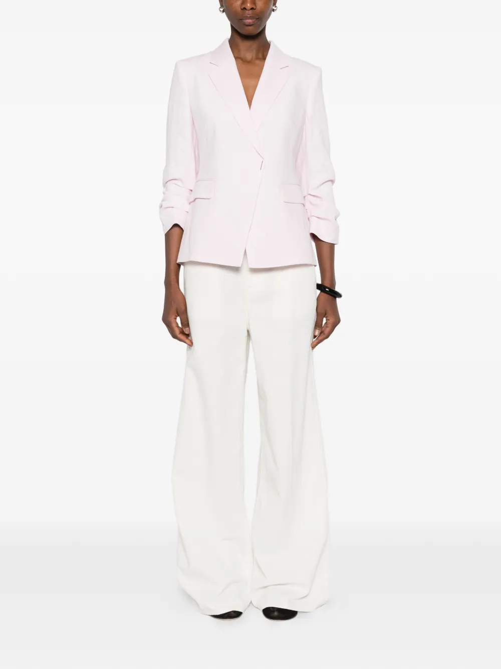  Boss Notch-lapel Gathered-sleeve Blazer - Pink 