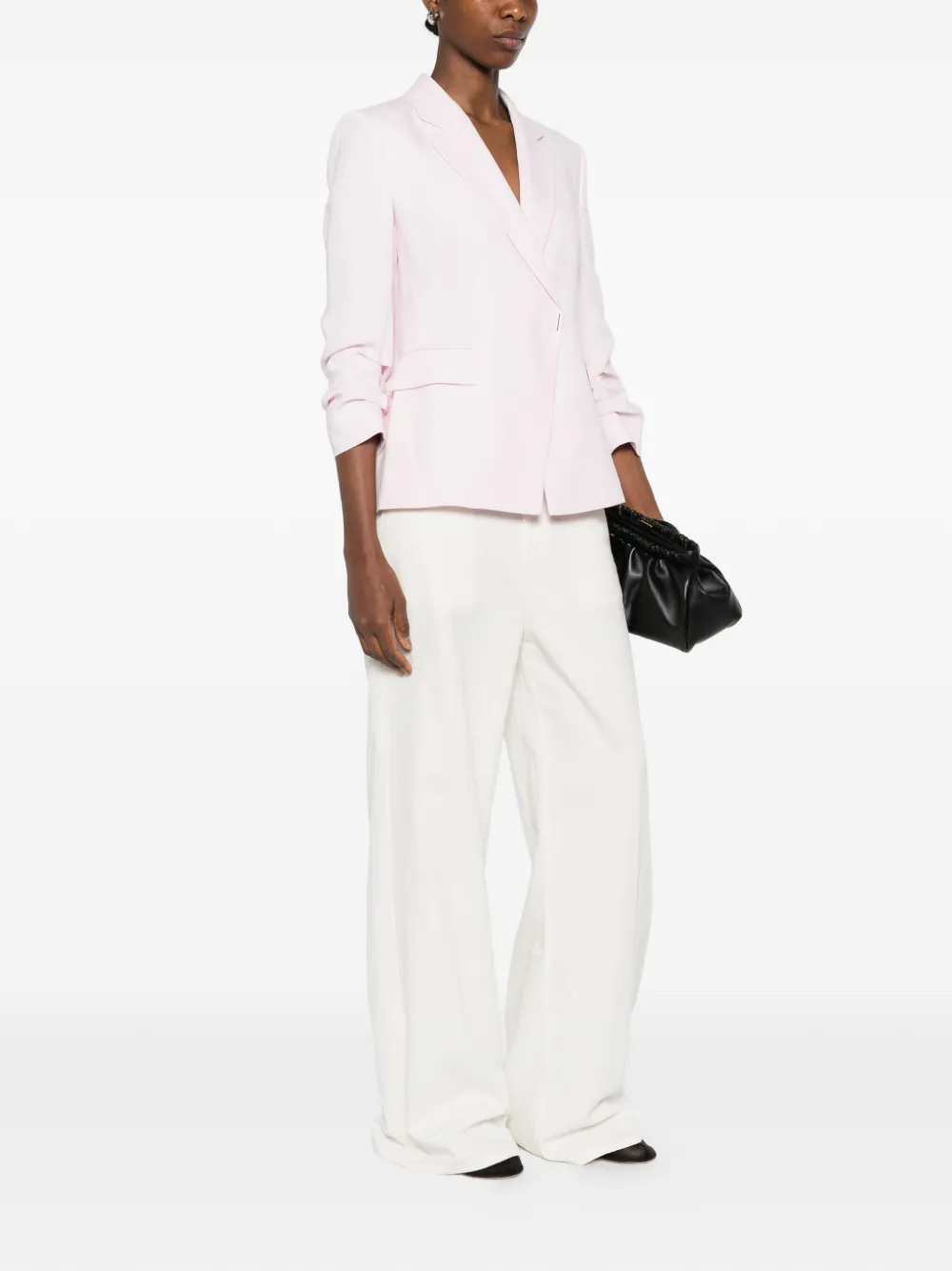  Boss Notch-lapel Gathered-sleeve Blazer - Pink 