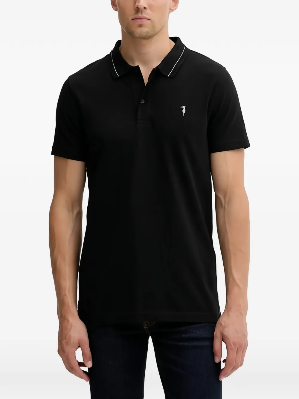 Trussardi logo-embroidered polo shirt - Schwarz