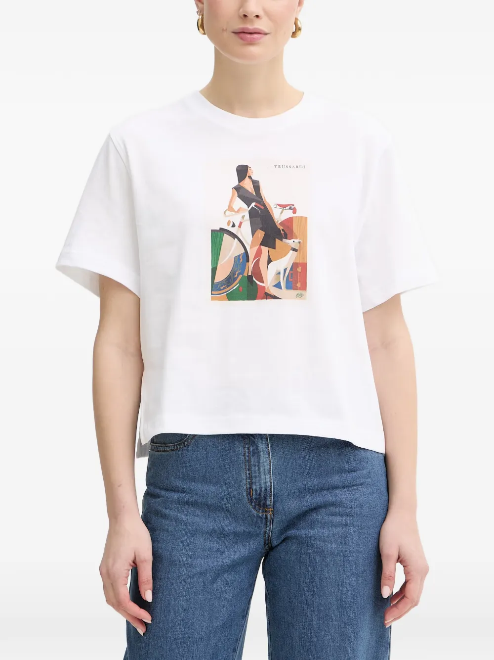 Trussardi graphic-print side-slit T-shirt - Bianco