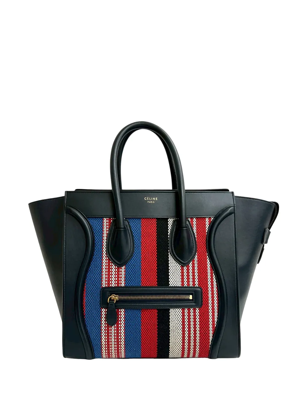 Celine Pre-Owned 2015 Mini Striped Canvas and Leather Luggage Tote handbag - Blu