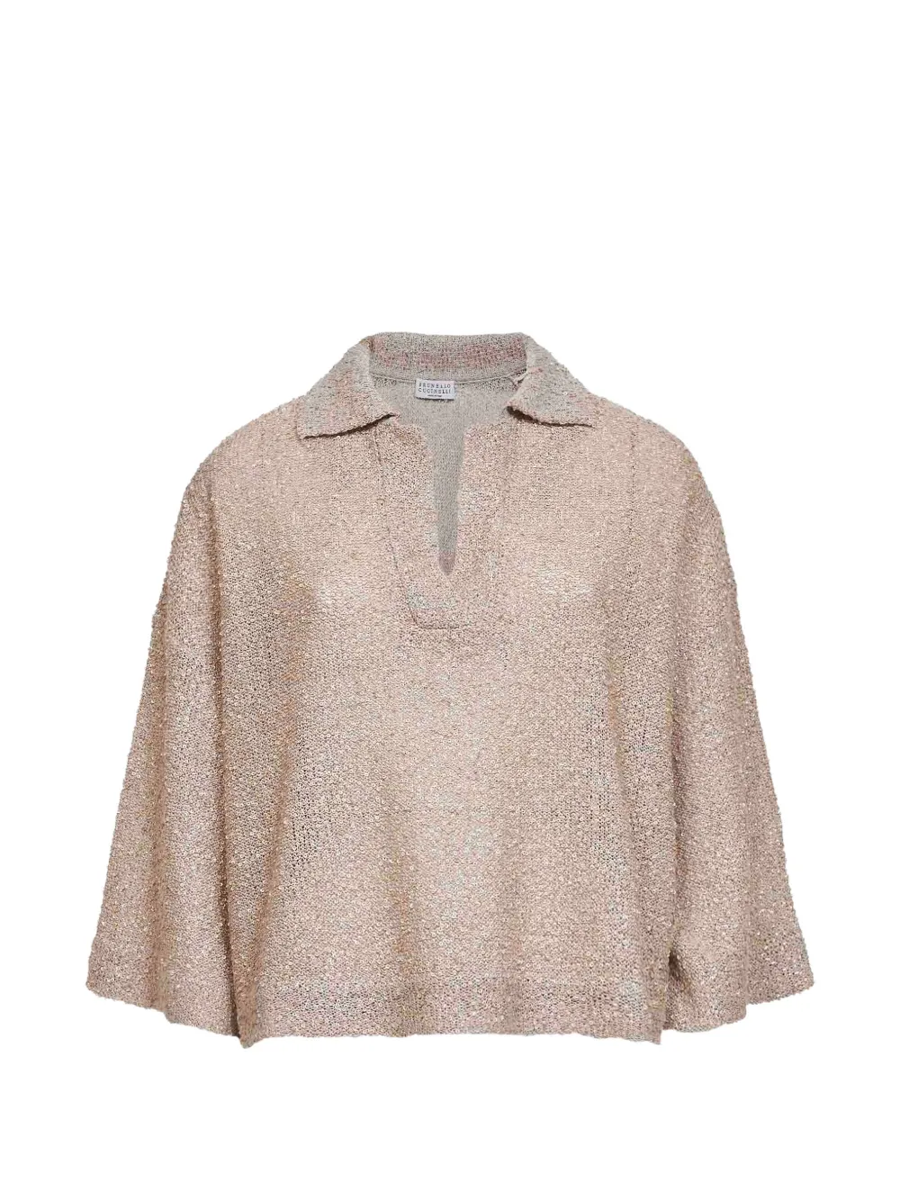 Brunello Cucinelli sequin embroidered V-neck top - Nude