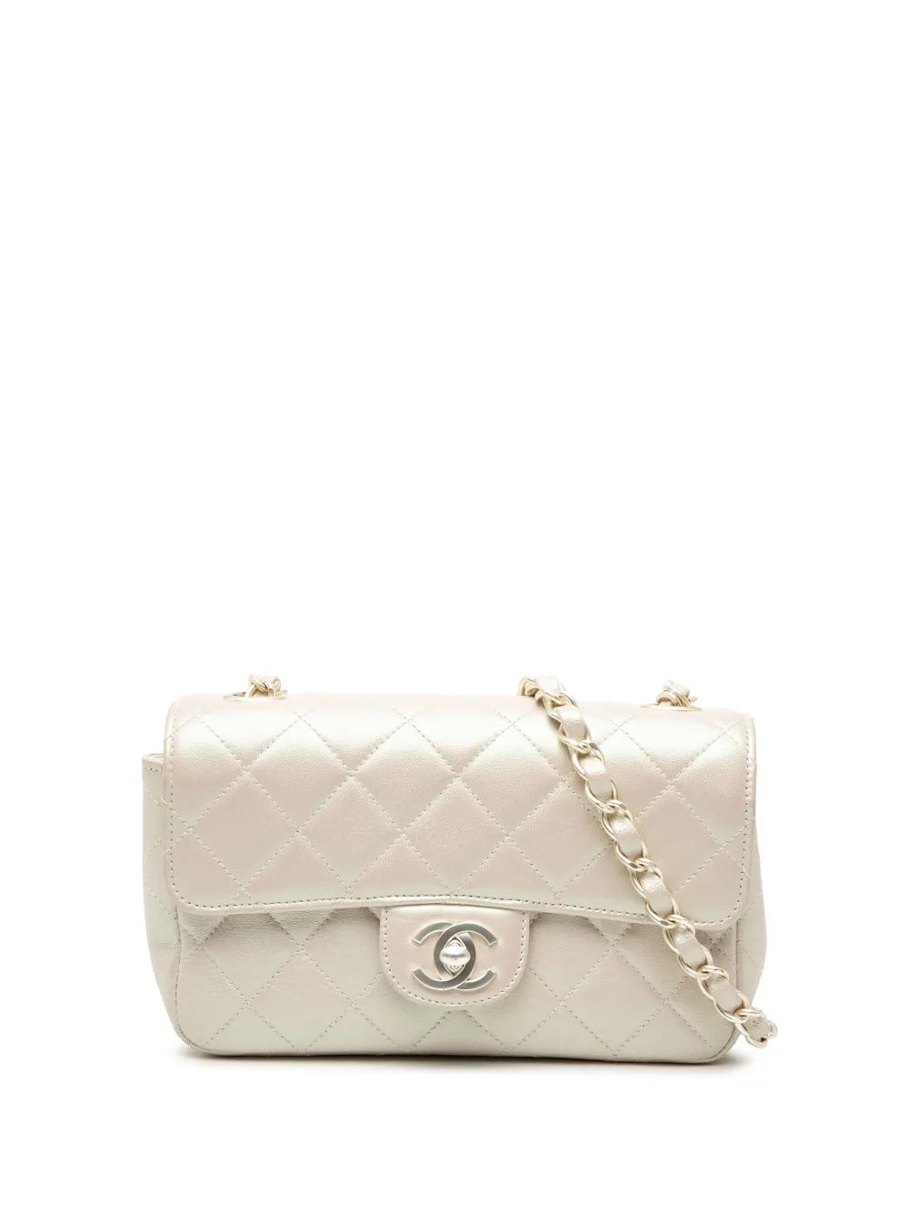 CHANEL Pre-Owned 2000-2002 Mini Rectangular Classic Iridescent Lambskin Single Flap crossbody bag - Bianco