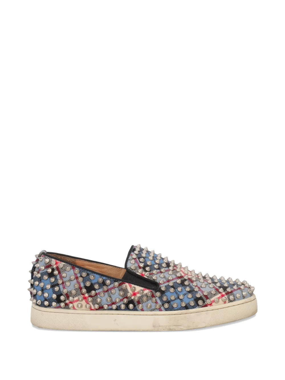 Christian Louboutin Pre-Owned tartan-pattern studded sneakers - Blu