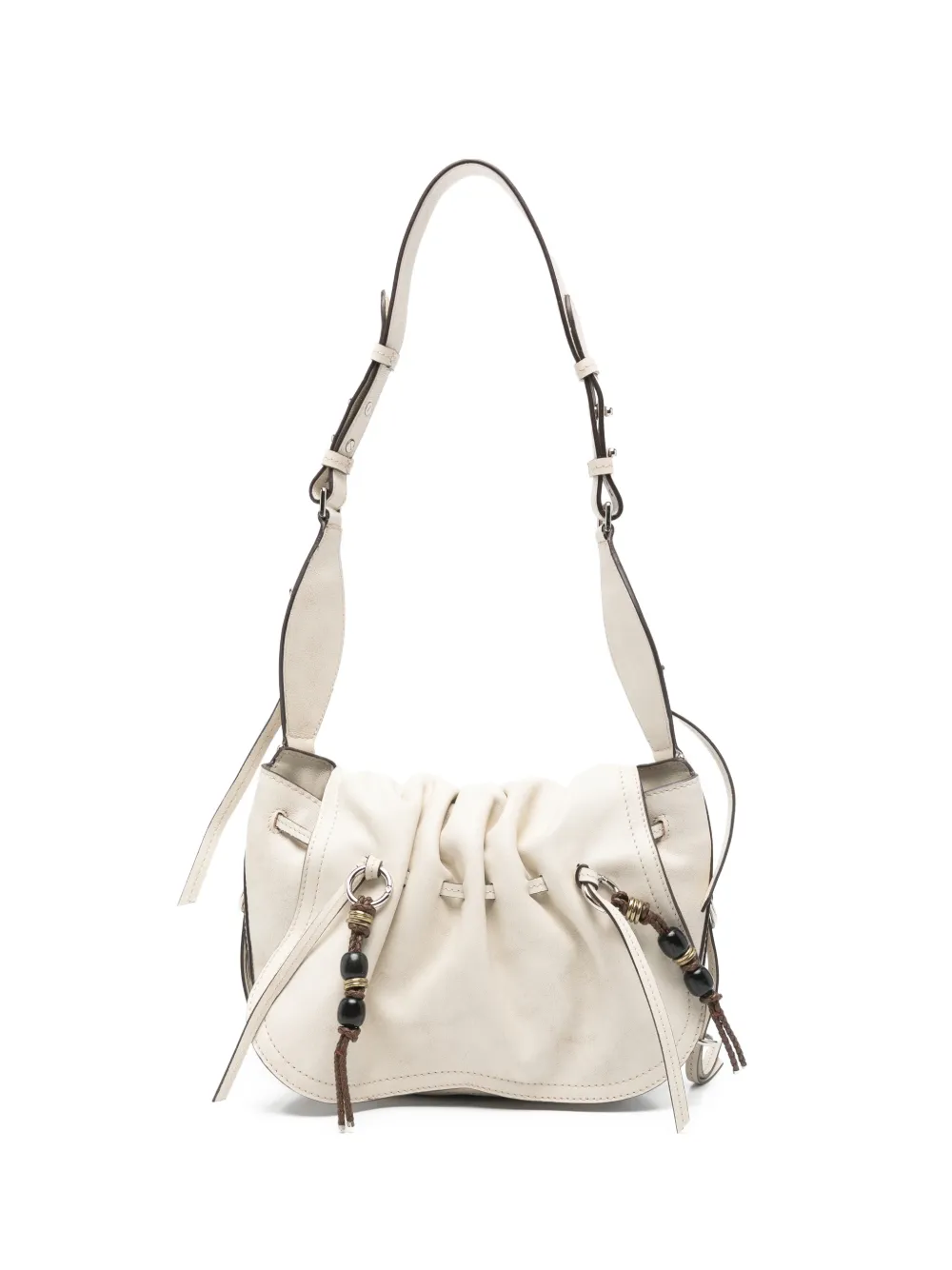 ISABEL MARANT Bolton ruched bead-embellished shoulder bag - Neutrals