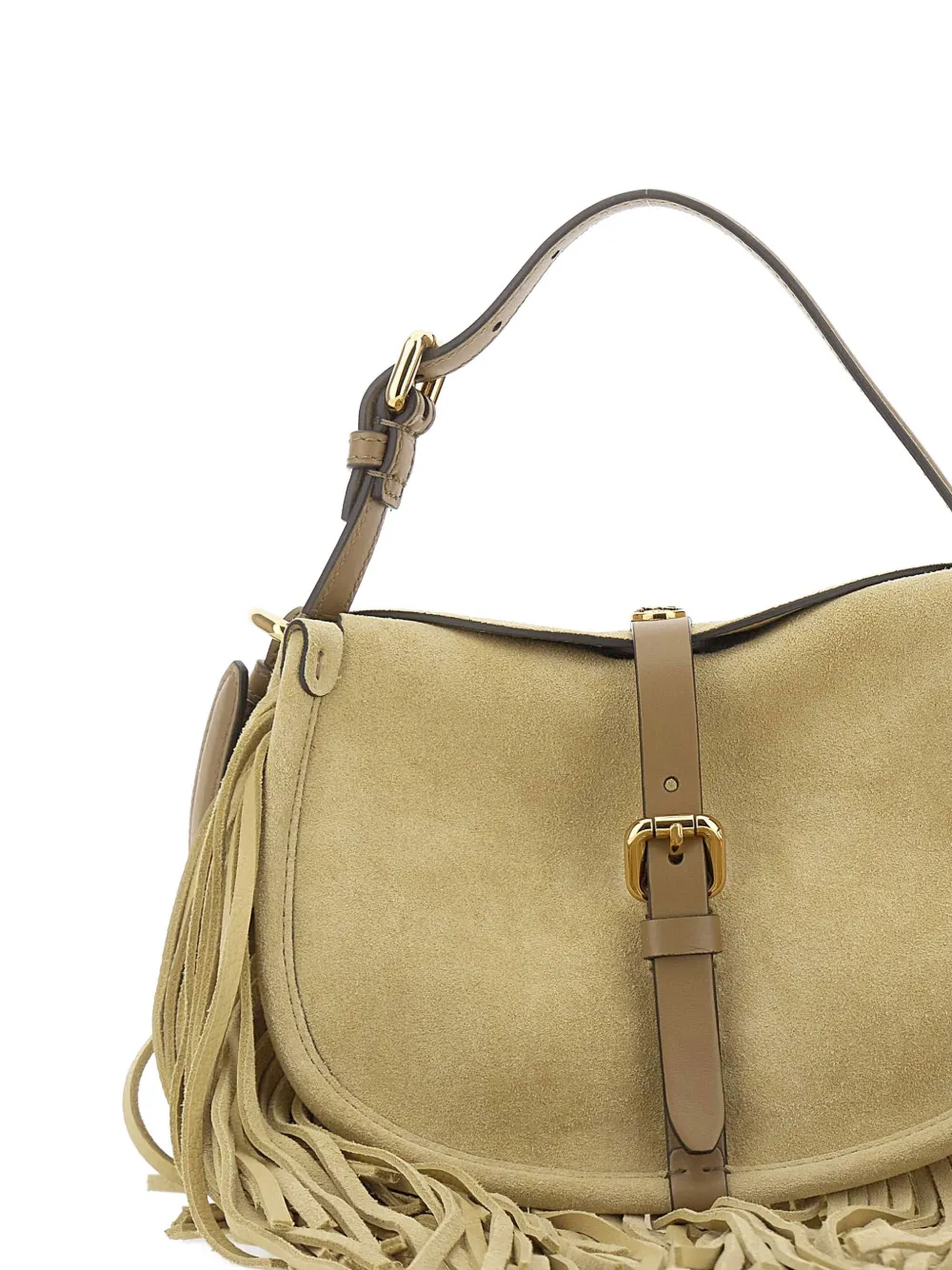 ETRO Pony leren schoudertas met franje en gespdetail Beige