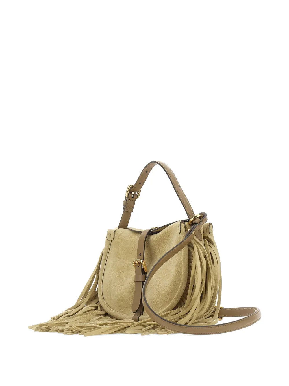 ETRO Pony leren schoudertas met franje en gespdetail Beige
