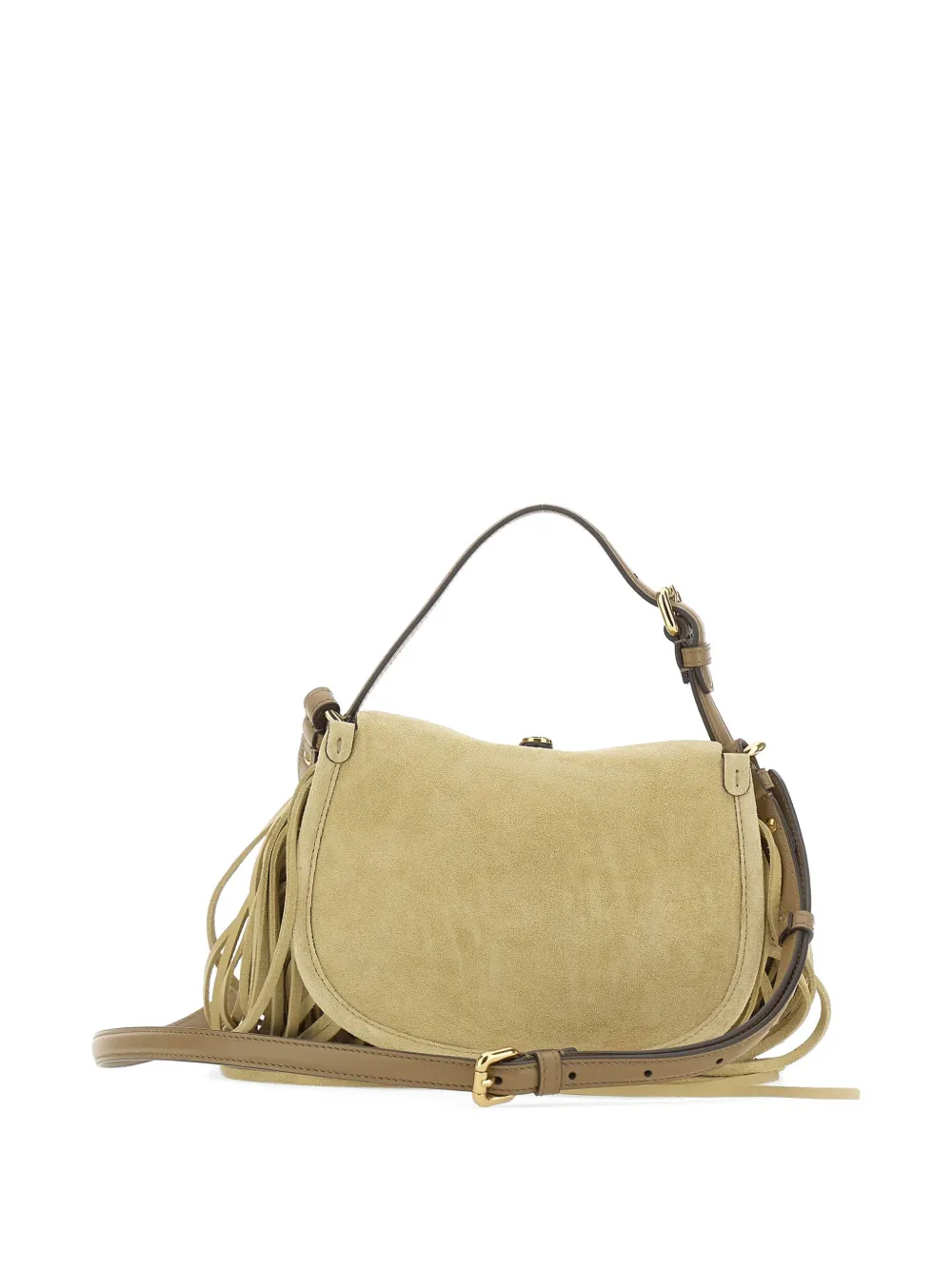 ETRO Pony leren schoudertas met franje en gespdetail Beige