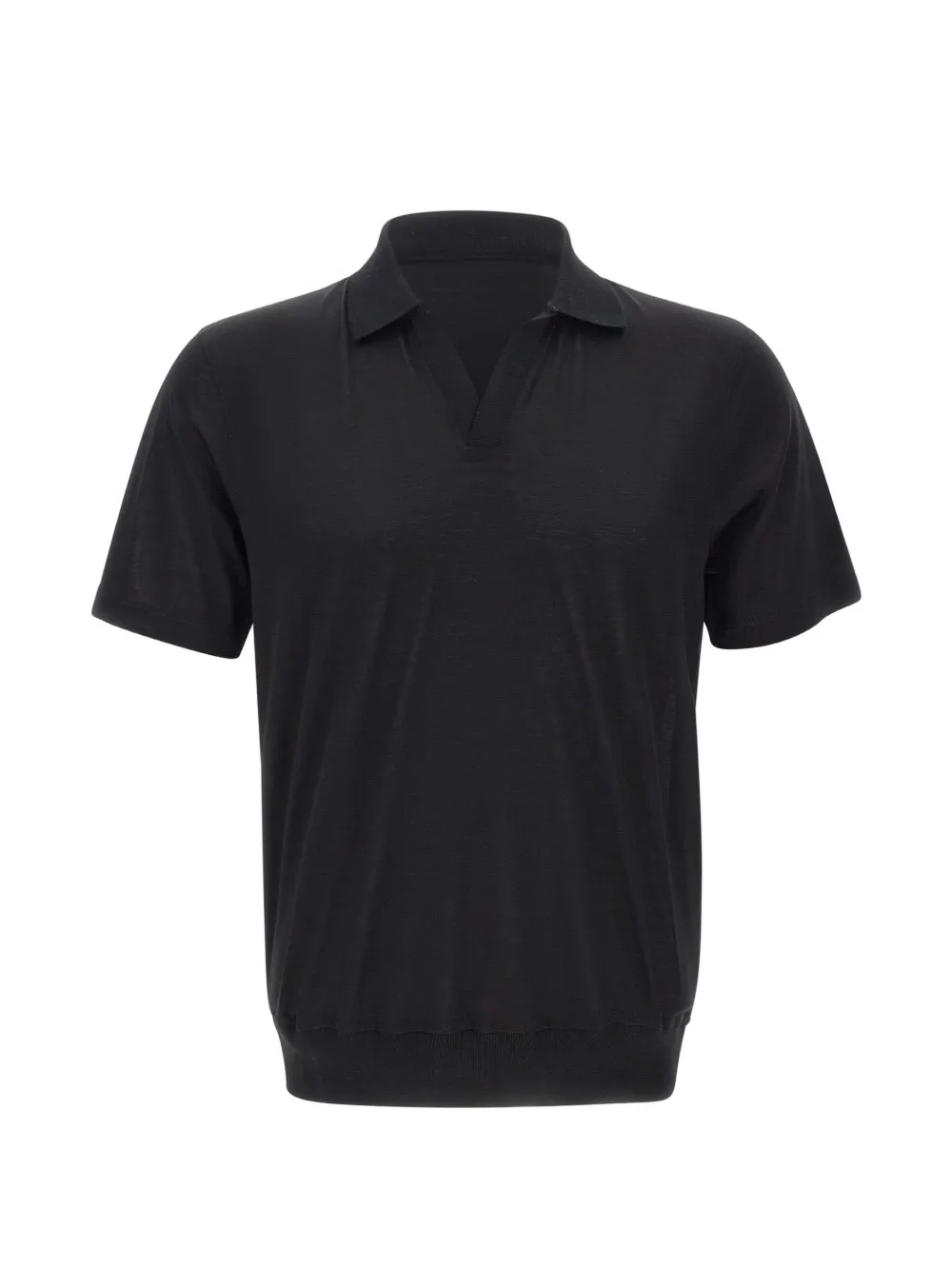 Gran Sasso ribbed V-neck polo-collar T-shirt – Black Gran Sasso ribbed V-neck polo-collar T-shirt – Black