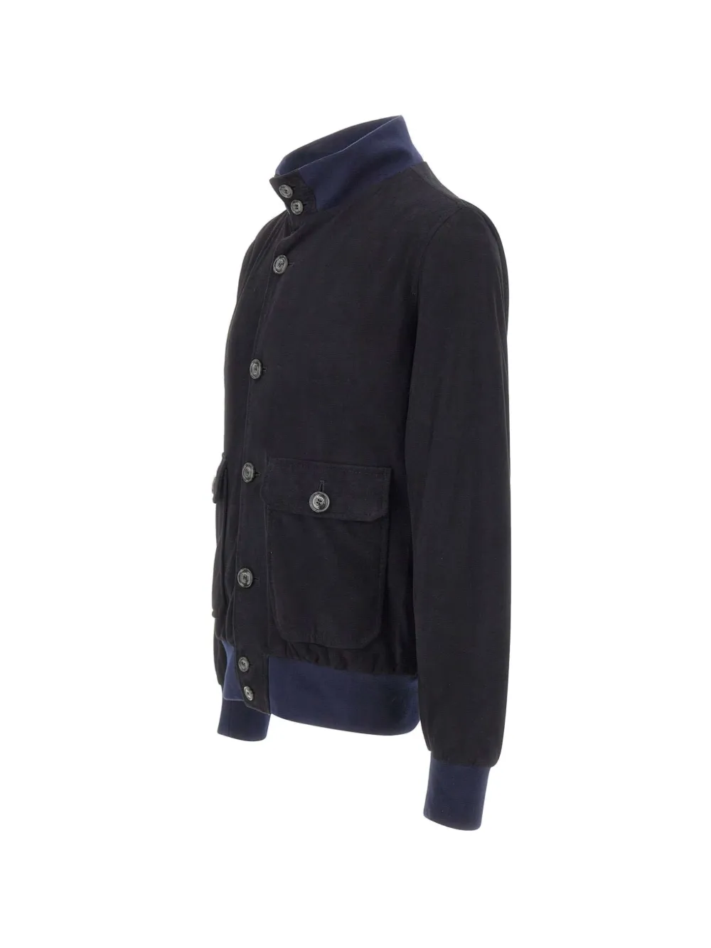  Barba High-collar Patch-pockets Jacket - Blue 