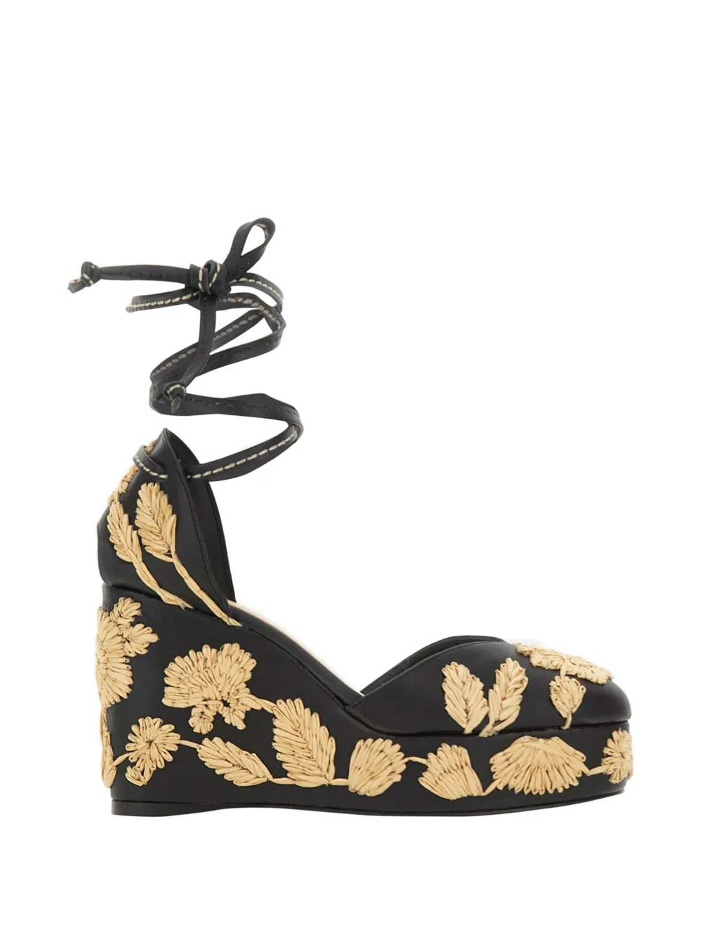 Castañer Carmela floral-embroidered leather sandals Zwart