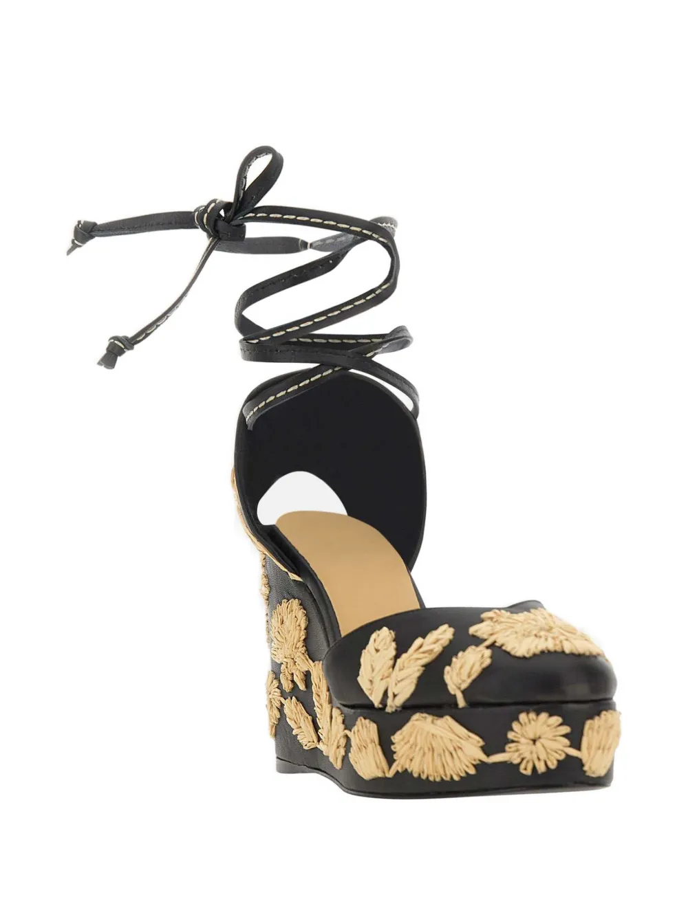 Castañer Carmela floral-embroidered leather sandals Zwart