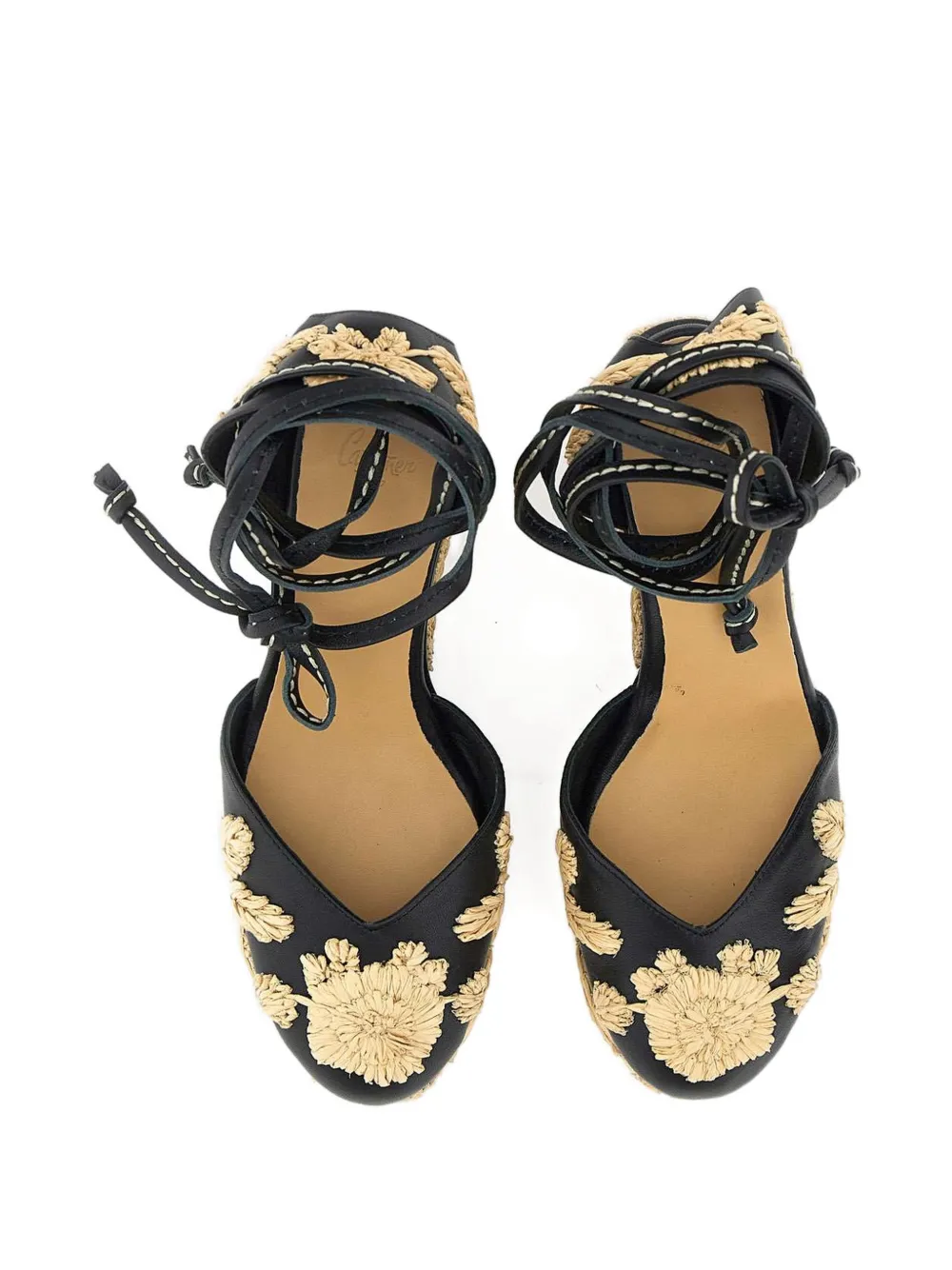 Castañer Carmela floral-embroidered leather sandals Zwart