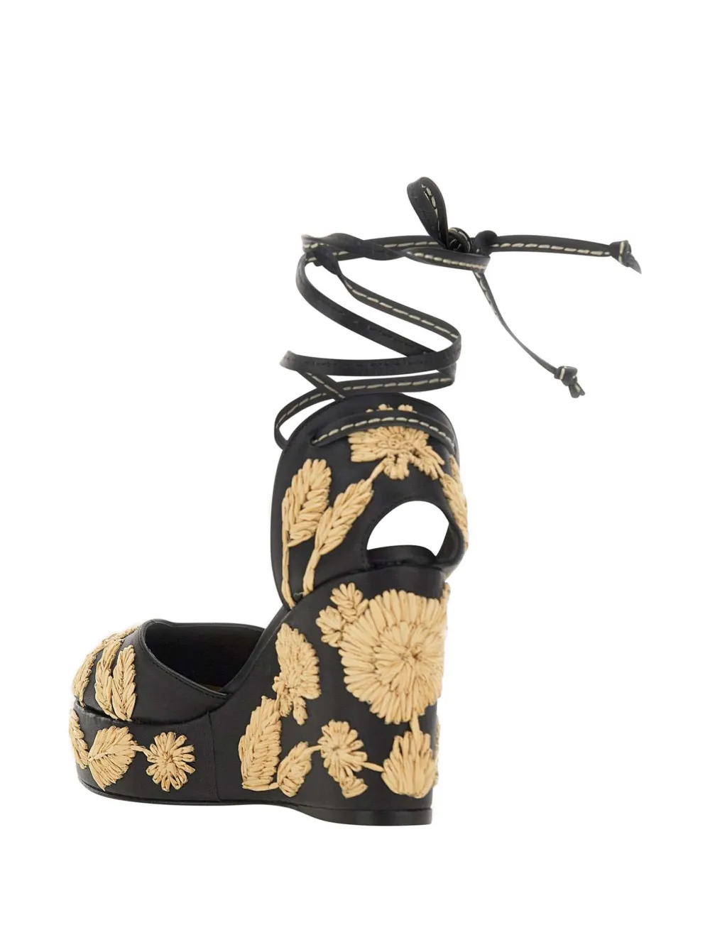 Castañer Carmela floral-embroidered leather sandals Zwart