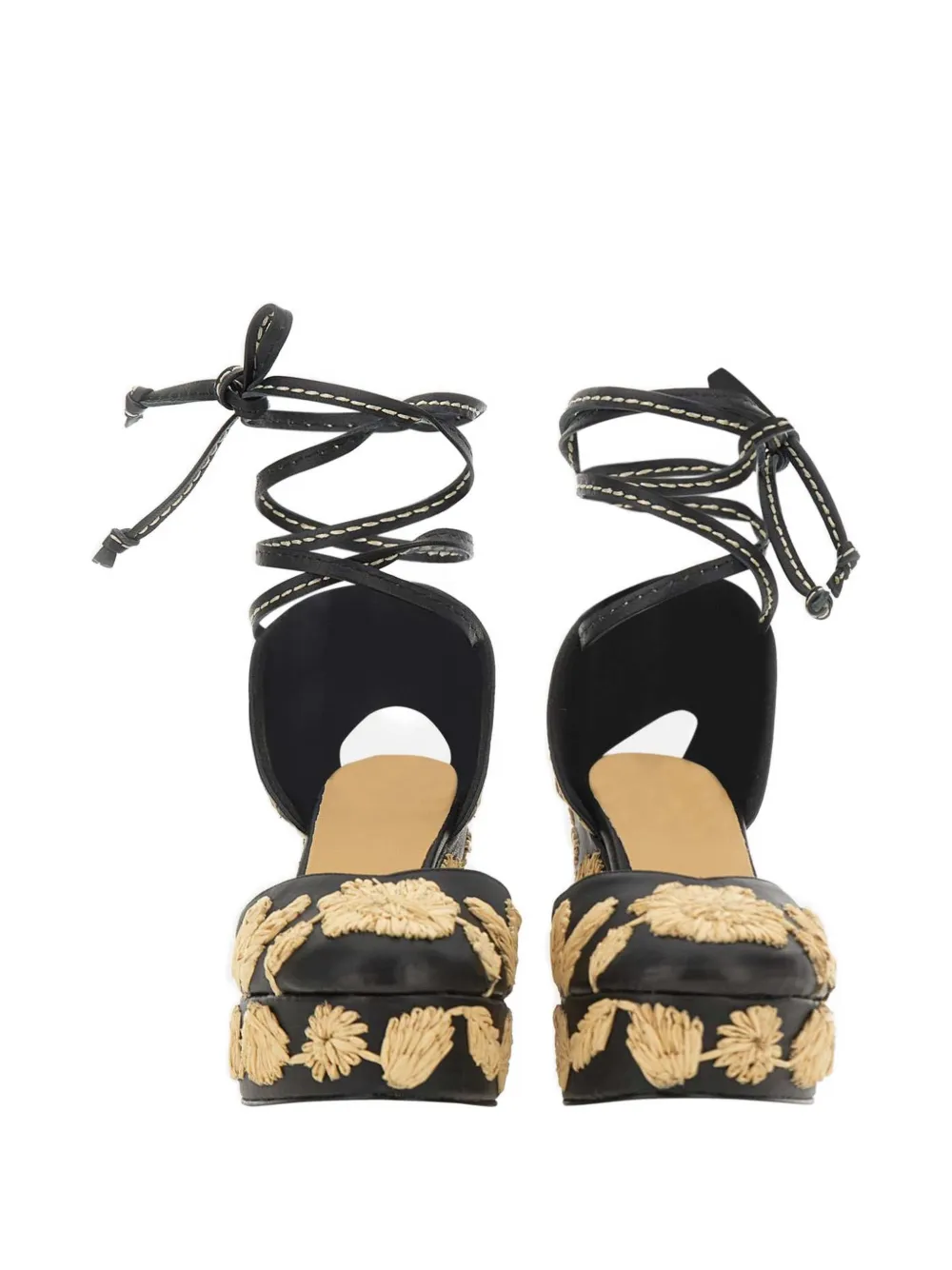 Castañer Carmela floral-embroidered leather sandals Zwart