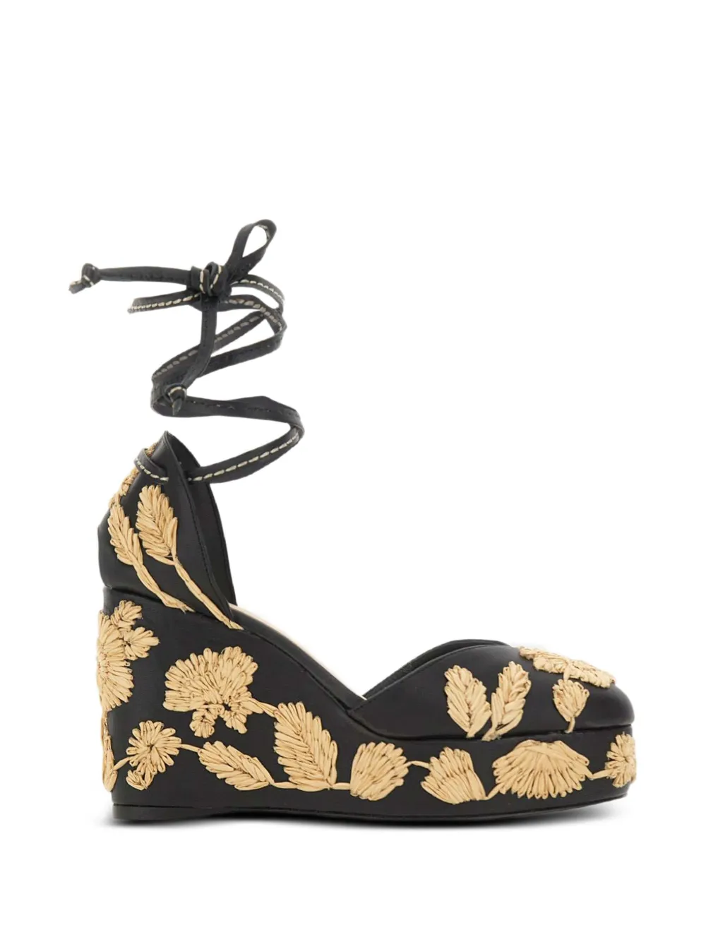 Castañer Carmela leren sandalen met geborduurde bloemen Zwart