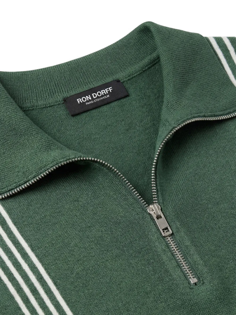 Ron Dorff stripe-detail zip-neck polo shirt Groen