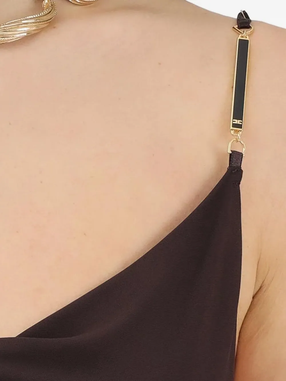 Elisabetta Franchi Asymmetrische maxi-jurk met split Bruin