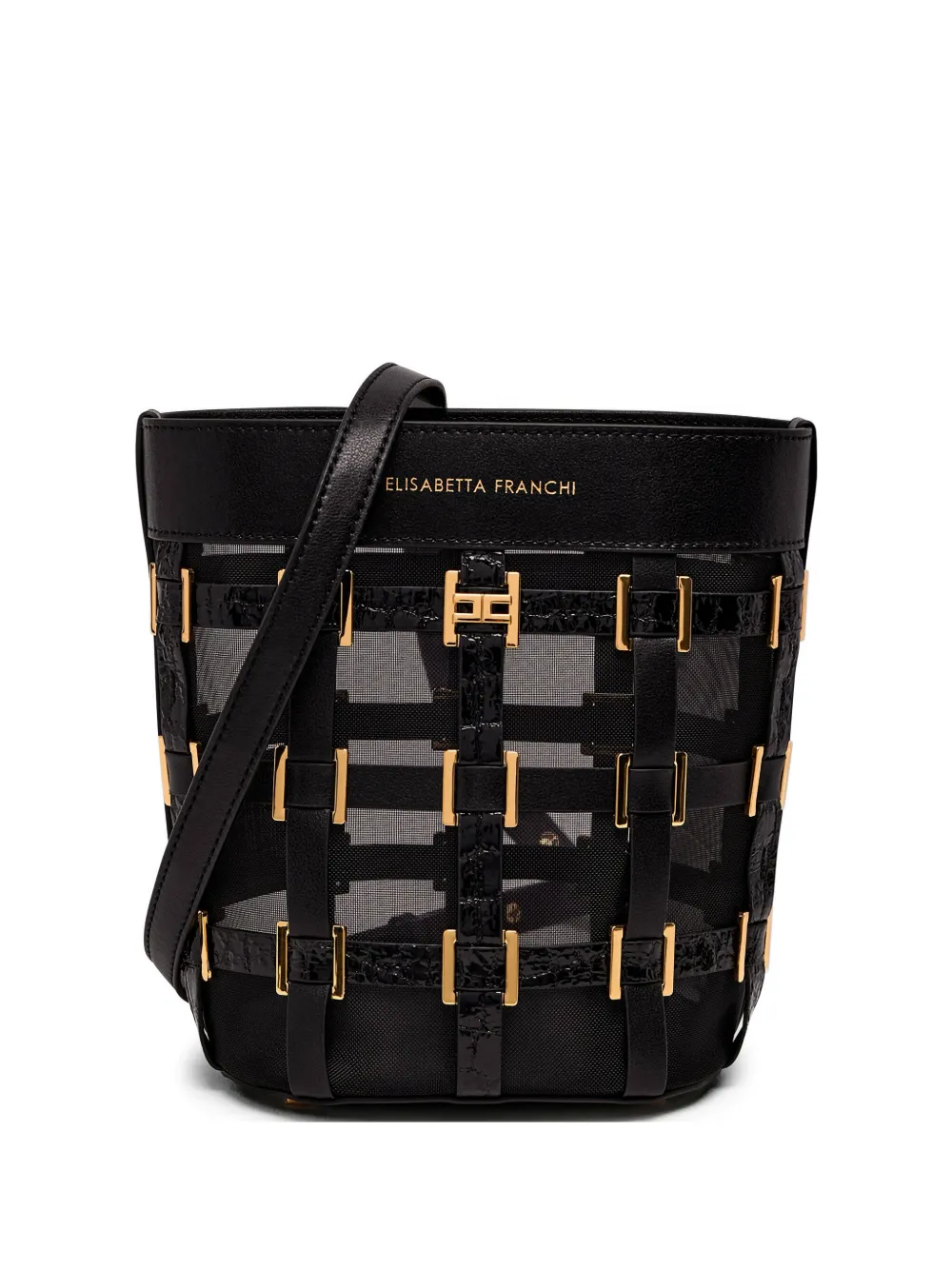 Elisabetta Franchi rings-detail mesh bucket bag - Nero