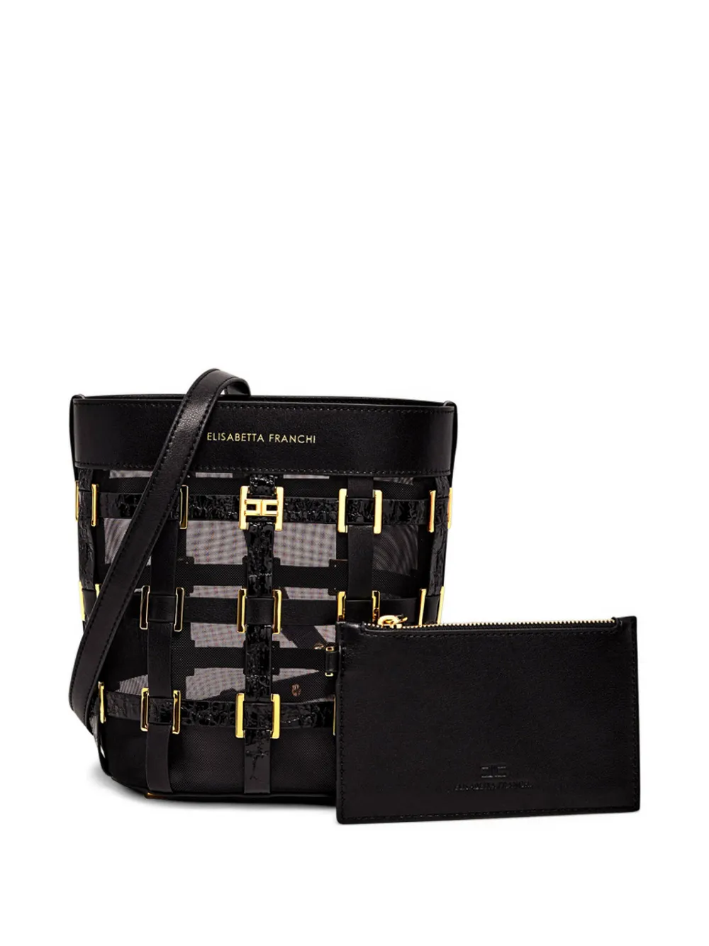 Elisabetta Franchi Mesh bucket-tas met ringdetail Zwart