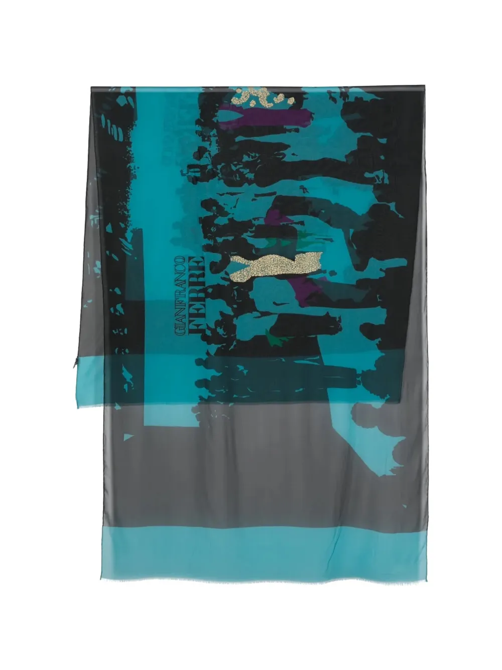 Gianfranco Ferré Pre-Owned crowd-pattern silk scarf - Blu