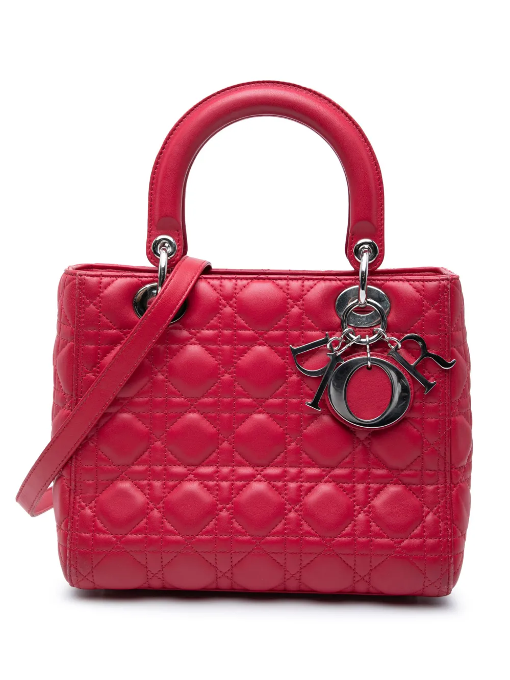 Christian Dior Pre-Owned 2015 Medium Lambskin Cannage Lady Dior satchel - Red