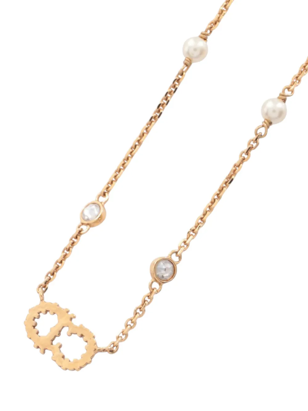  Christian Dior Pre-owned 2020-2025 Gold Plated Faux Pearl And Rhinestone Clair D Lune Pendant Necklace Costume Necklace - White 