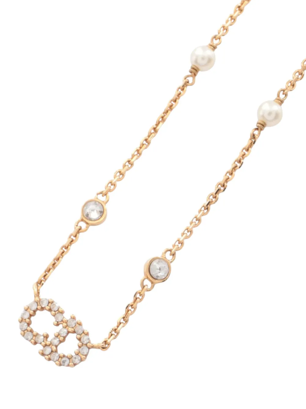  Christian Dior Pre-owned 2020-2025 Gold Plated Faux Pearl And Rhinestone Clair D Lune Pendant Necklace Costume Necklace - White 