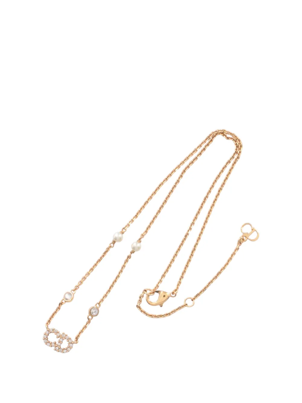 Christian Dior Pre-Owned 2020-2025 Gold Plated Faux Pearl and Rhinestone Clair D Lune Pendant Necklace costume necklace - Bianco